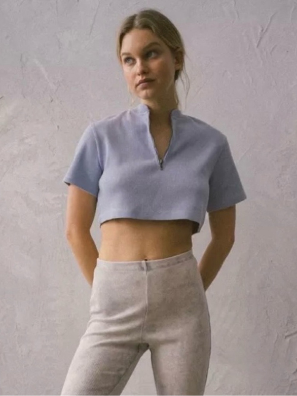 Urban Outfitters Lavender Cropped Zip-Front Tee